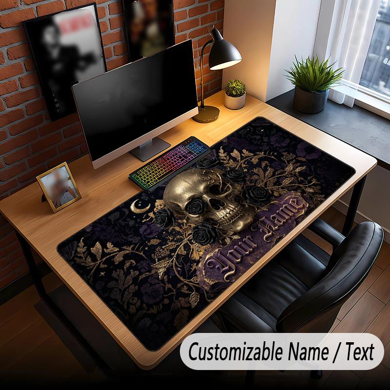 Skull Gothic Theme Custom Mouse Pad Personalized With Name Text Customized Desk Mat For Office Home Decor