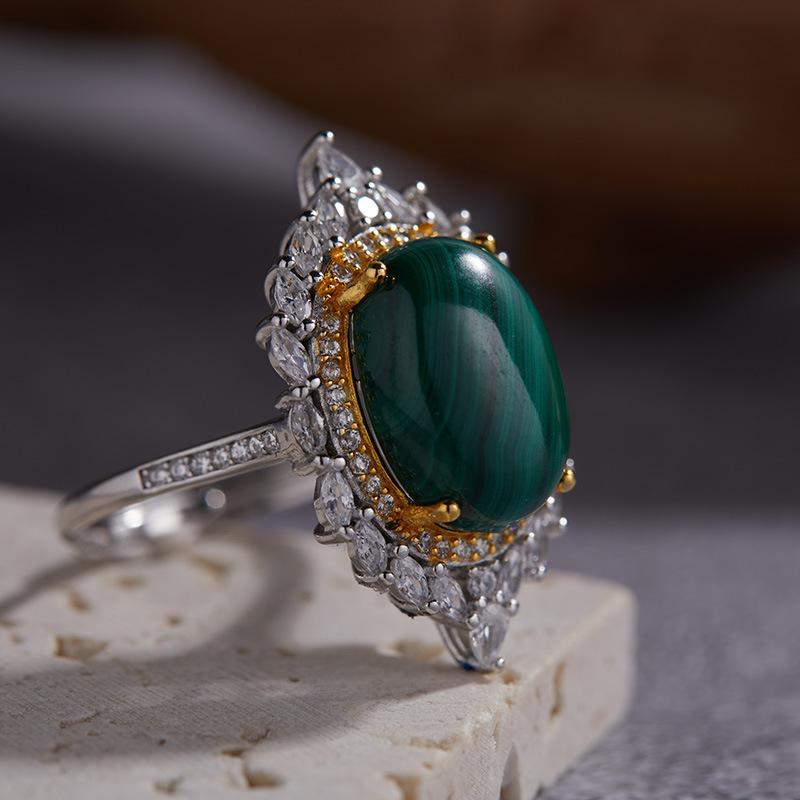S925 Sterling Silver Plated 18K Gold Natural Color Treasure Large Carat Ring Light Luxury Premium Index Finger Ring Energy Jewelry
