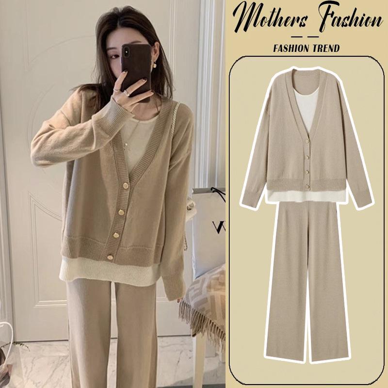 Spring 2026 Maternity Knit Sweater & Pants Set - Casual Two-Piece for Pregnant Women XL
