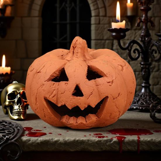 Handcrafted Pumpkin Statue Hand-Carved Resin Pumpkin Figurine Halloween Tabletop Ornament for Home Party Decor