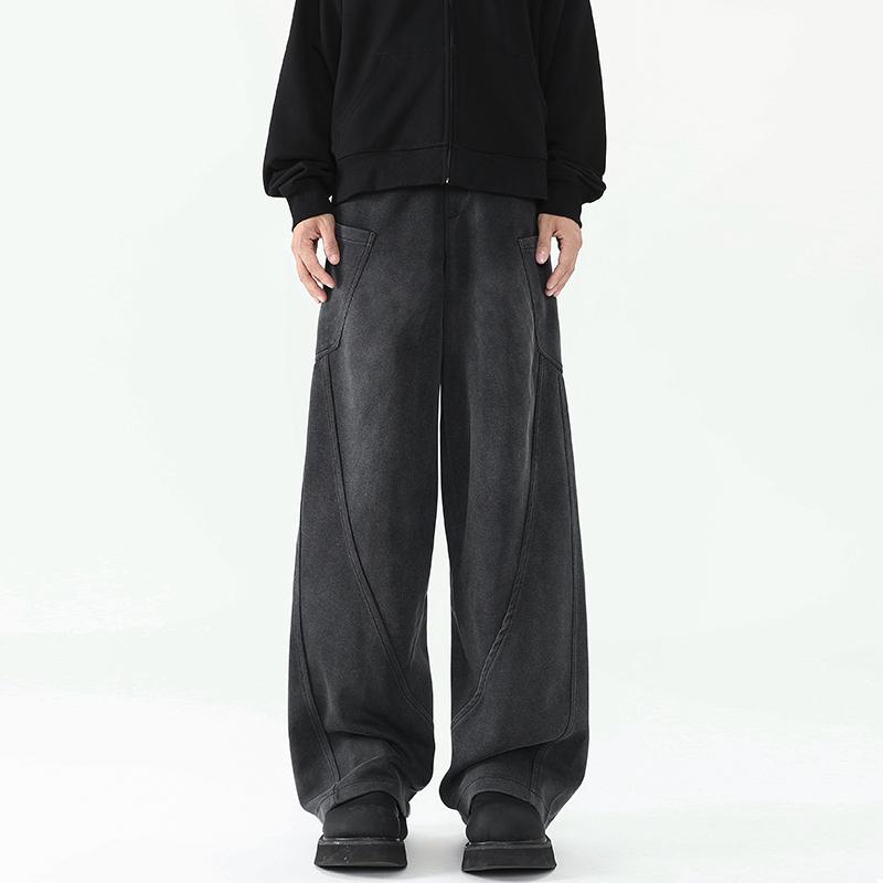 

Деконструированные потертые спортивные штаны в американском стиле для мужчин, модные повседневные брюки в стиле ретро с широкими штанинами черного цвета 3XL промывают черный