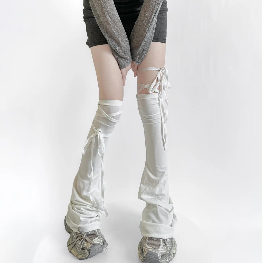 Y2k Women Leg Warmer Soft Solid Color Over The Knee Tie-up Thigh-high Leg Warmers Socks for Party Street