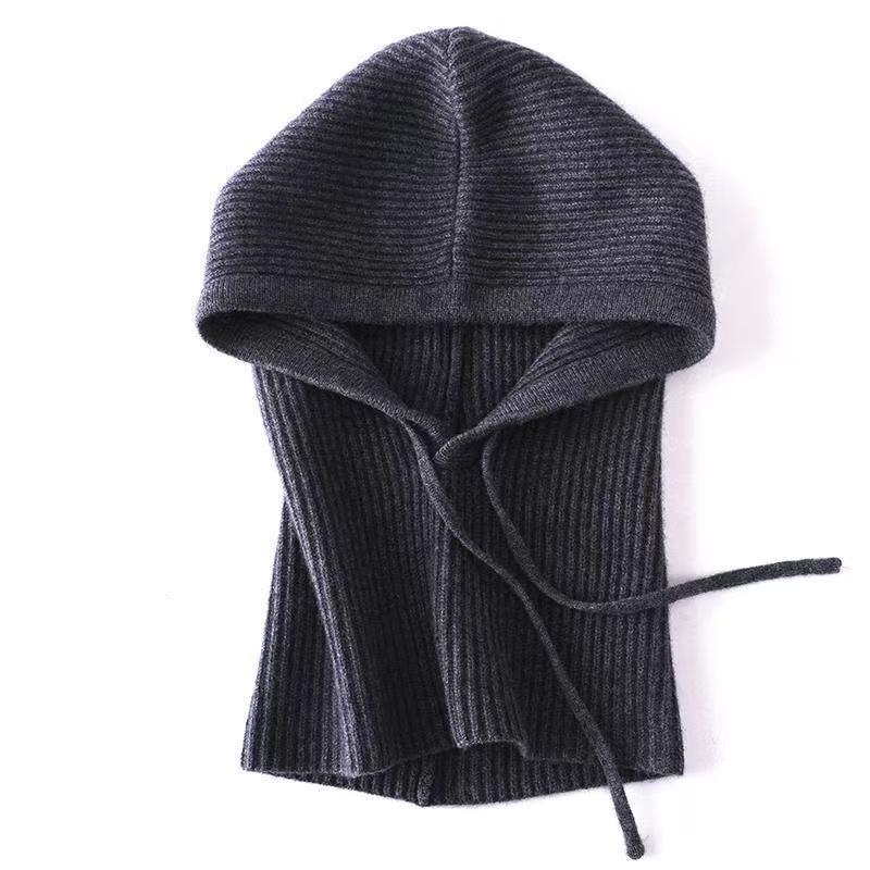 Winter Hooded Neck Collar Knitted Hats Women Men Pullover Balaclava Warm Ring Scarf Beanie Adjustable Drawstring One-Piece Caps