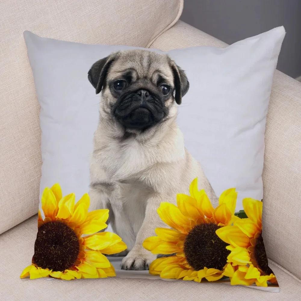 Soft and Cute Pug Series Double-sided Printed Decorative Pet Animal Pillowcases Suitable for Car Sofa Home Car Pillowcases