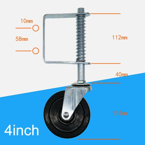 Rouleau de roulette de porte à ressort en caoutchouc, capacité de charge muette de 60KG, 4 pouces