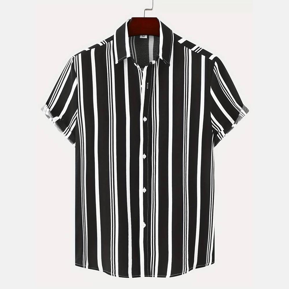 2026 Hawaii Camicia a Maniche Corte a Righe da Uomo Top Casual da Ufficio da Uomo T-shirt Oversize Camicia Bottoni Estiva da Uomo 5XL