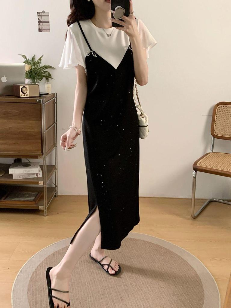 Plus Size Slimming Faux Two-Piece Long Dress - 2026 Summer Collection