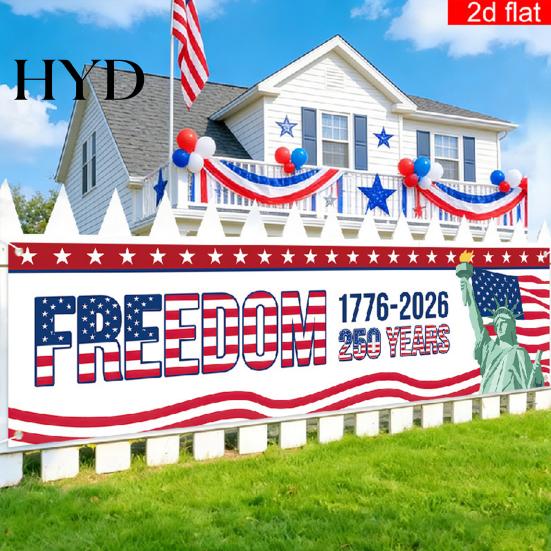Independence Day Banner 250th Anniversary 6.5x1.5ft 250 Years of Freedom American Patriotic Decoration 1776-2026 Waterproof USA Porch Sign for