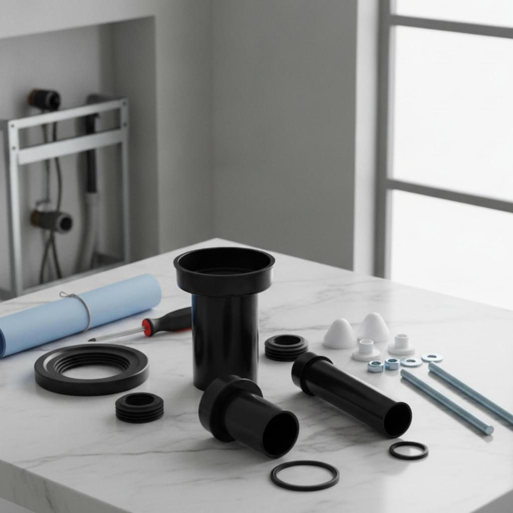 Wandhängendes WC Spülkasten Verdeckt Abflussrohr Kit Ersatz mit Dichtungsringen