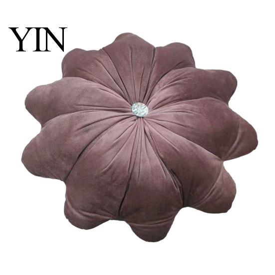 Round Decorative Pillows for Bed Flower Throw Pillow, 18 Inch Floral Cushion, Velvet Accent Home Decor Pillow with Rhinestone Sofa Couch Chair Shaped