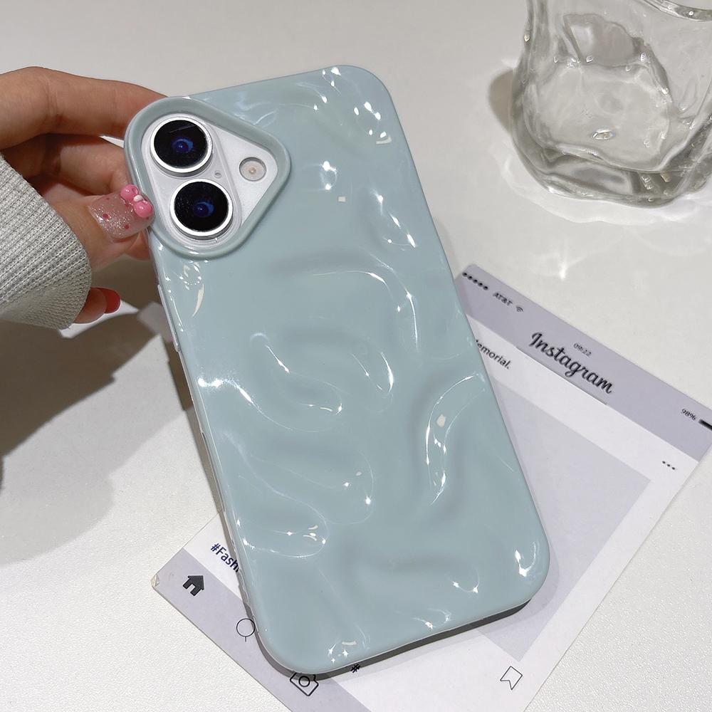 Candy Color Water Ripple Wrinkle Matte Case for iPhone 16 15 14 13 12 11 Pro Max Plus Candy Solid Color Wave Soft Silicone Cover