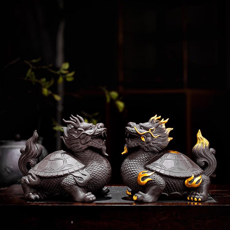 Zisha Ceramic Dragon Turtle Figurine