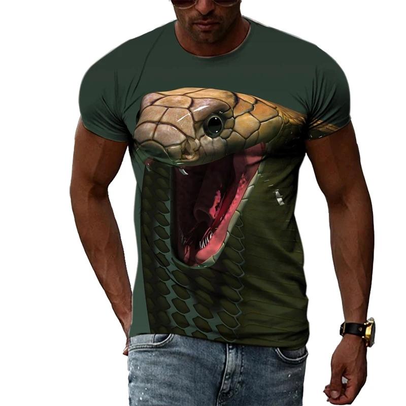 Summer Cool and Breathable Animal Snake Pattern Men's T-shirt Fashion Casual Cool Street Fashion Harajuku Round Neck Short Sleeved T-shirts