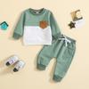 Boys Fall and Winter Color Blocking Suit Long Sleeve Round Neck Top + Pants Two-piece Set