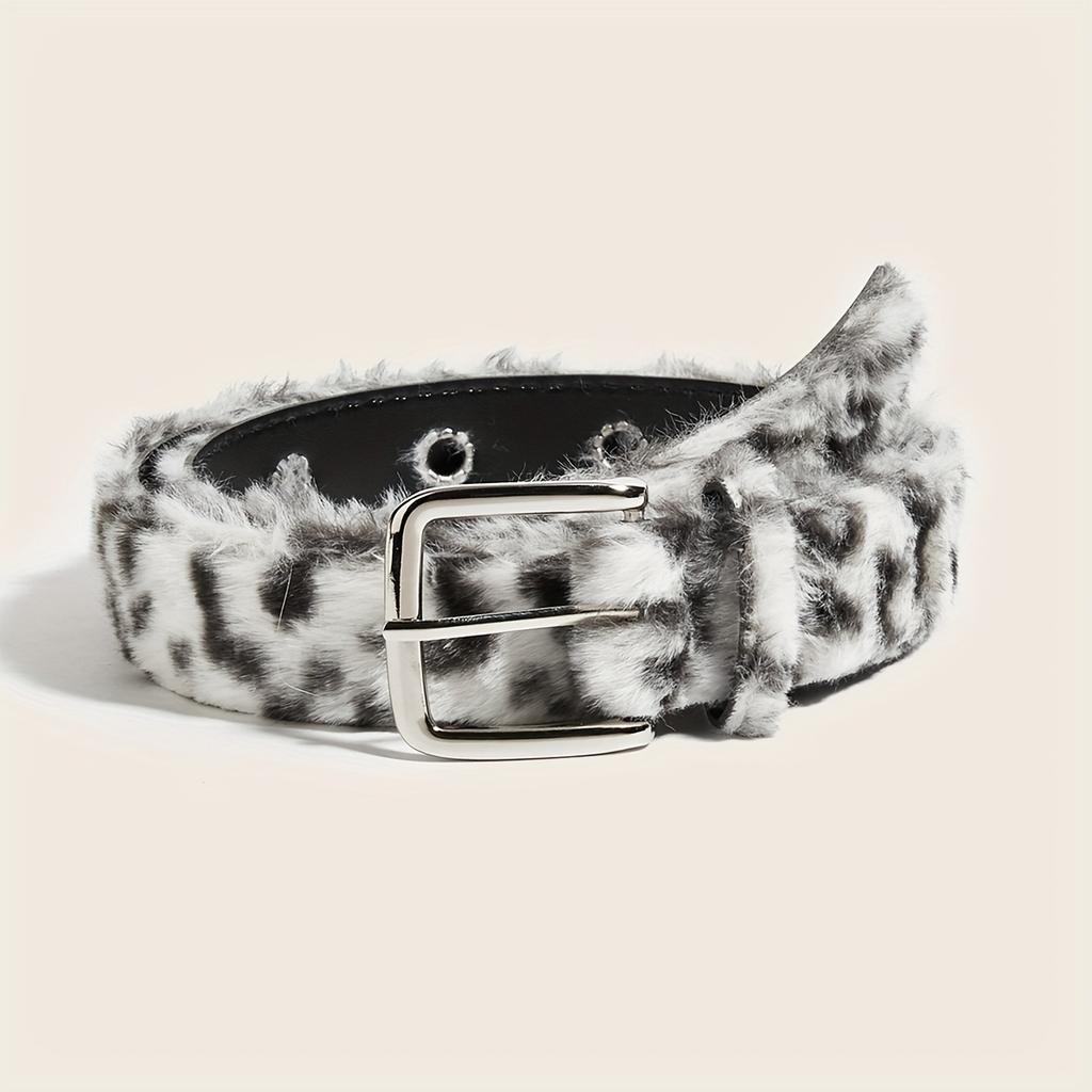 Fashionable leopard print plush women's belt, retro millennium hot girl style belt, y2k women's belt, winter belt