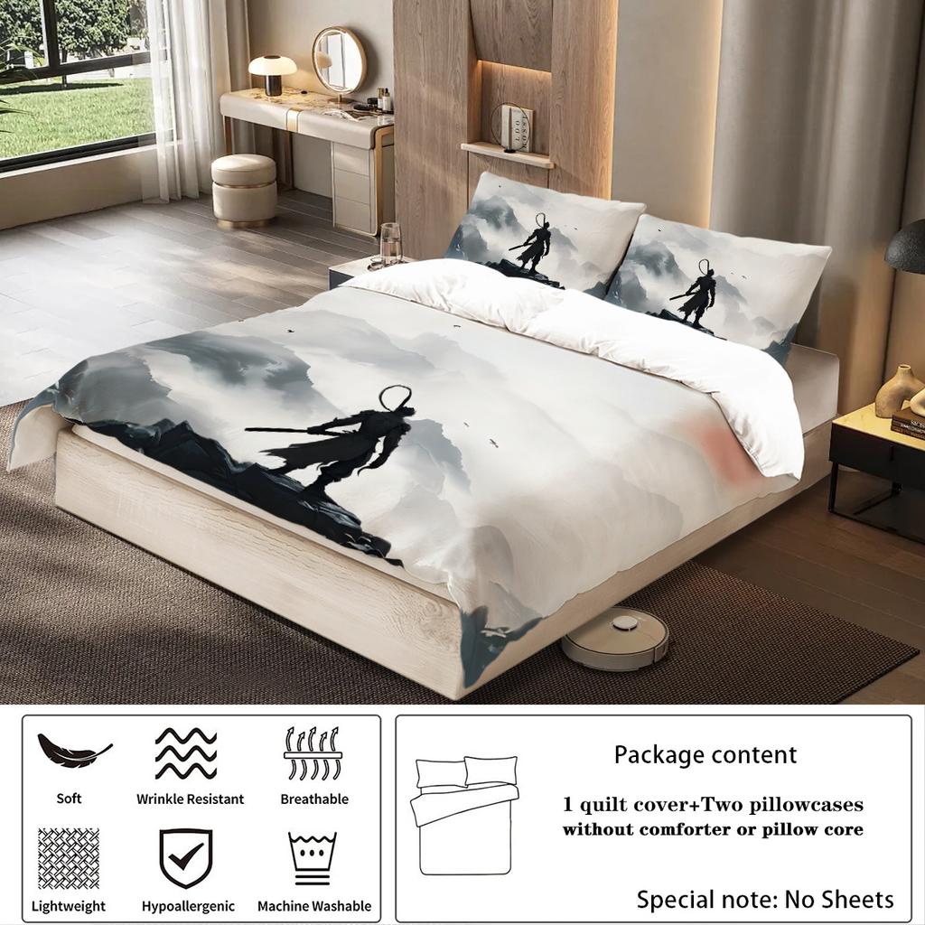 Wukong 3D-Digitaldruck Polyester Dreiteiliges Bettwäscheset Bettbezug Bettbezug Laken Kissenbezug