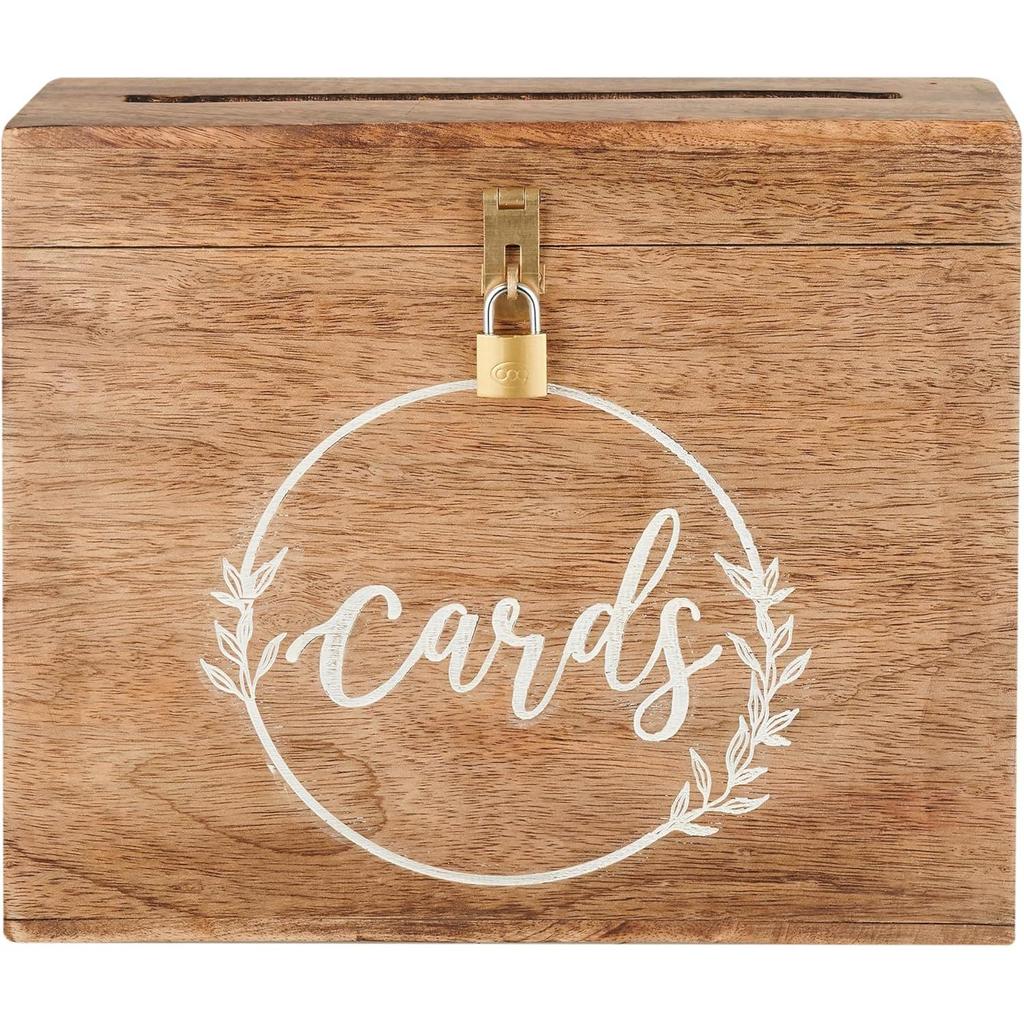 Wedding Card Box with Card Slit and Lock 12"X10"X4.5"- Card Box for Weddings, Receptions, Baby Showers, Honeymoon Funds WBKH (Burnt)