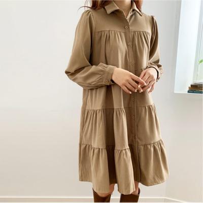 Fashion Autumn Long Sleeve Casual Shirt Dress Women Elegant Loose Plus Size Party Short Dress Woman Pleated A-line Dresses Female Clothing 1327