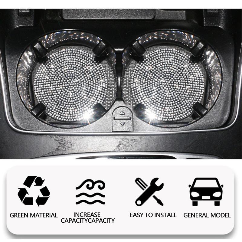 2Pcs Diamond Car Coaster Water Cup Slot Non-Slip Mat Silica Gel Pad Cup Holder Mat Car Gadget Bling Car Accessories for Woman