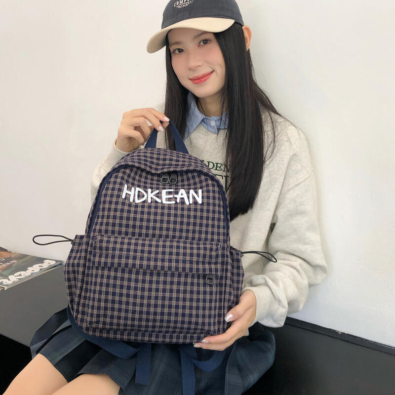 Junior School Bag Women's Check Backpack College Style Travel Backpack