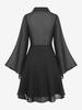 Rosegal Gothic Flare Rukávy Rozepínací límec Kříž Poloviční zip Krajka Trim Vrstvený PU panelový korzet Šifon Pevné šaty A Line