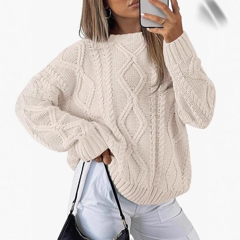2026 Women's Plus Size Casual Loose Knit Sweater: Solid Color, Round Neck, Autumn/Winter