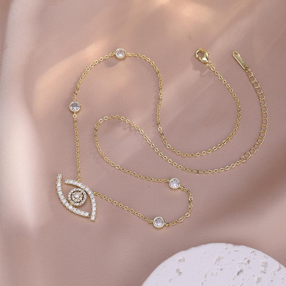 ZAKOL Fashion Aesthetic Evil Eye Zircon Inlaid Pendant Necklaces Buling CZ Clavicle Chain Engagement Wedding Zircon Collar