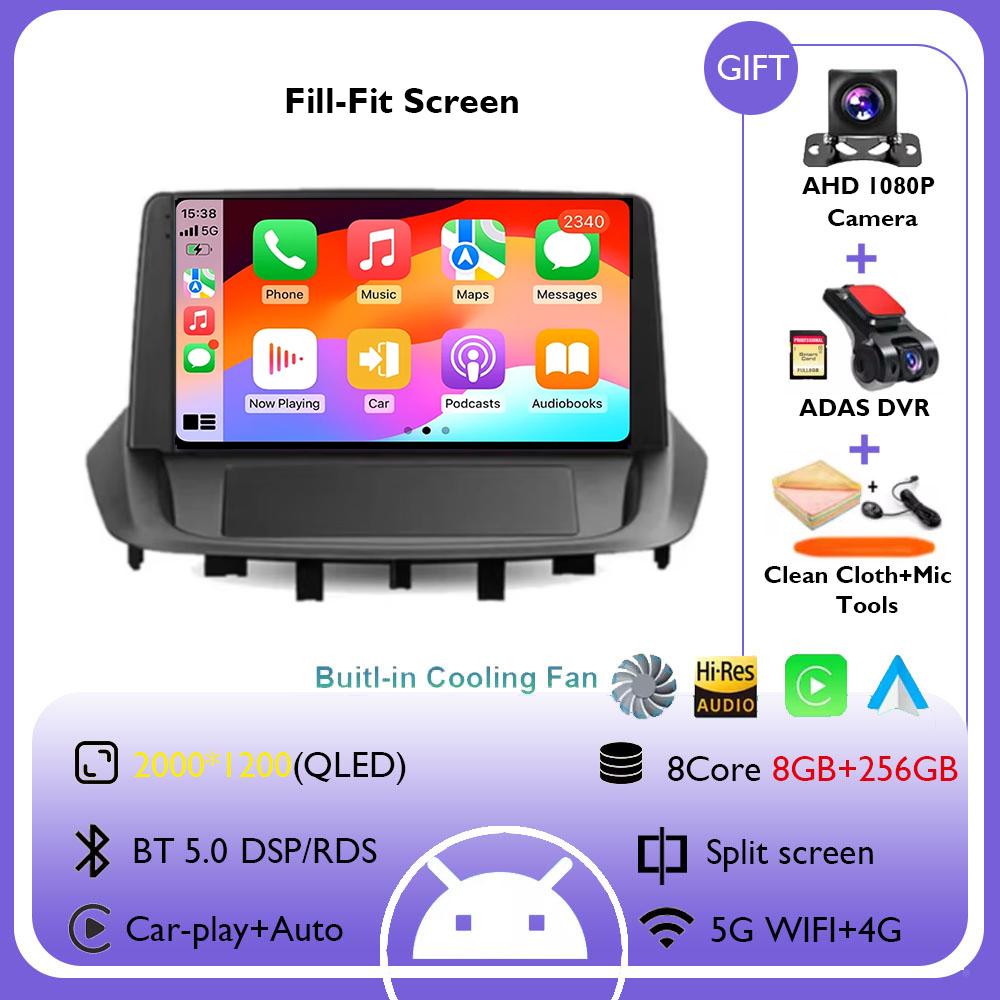 9" For Renault Fluence 1 2009 - 2017 Android 14 Carplay Car Radio Navigation Multimedia GPS Player Stereo WiFi+4G BT 360 Camera