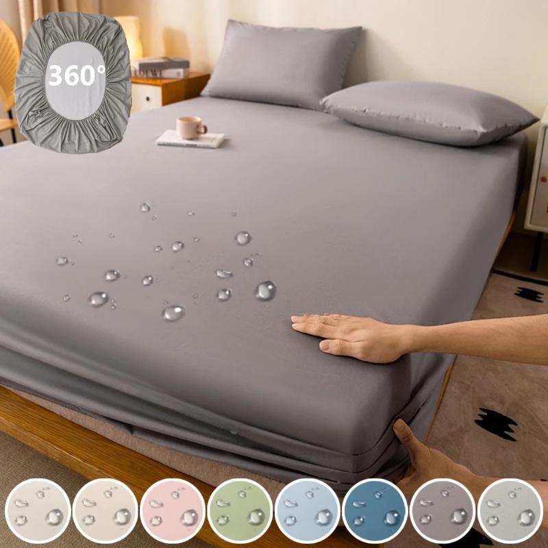 Soild Color Waterproof Fit Sheet with Elastic Band Non Slip Adjustable Mattress Cover for Double King Queen Bed 90/120/150/180/200cm