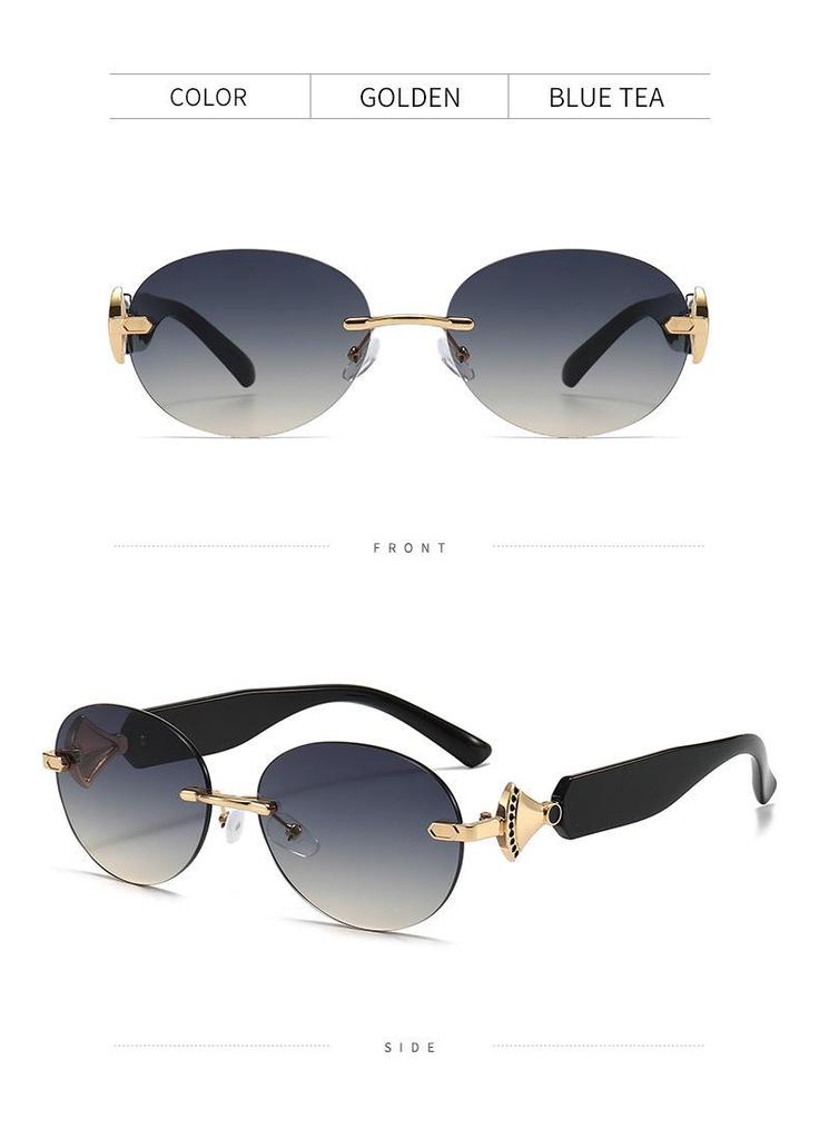 New High-End European Rimless Oval Sunglasses - Unisex UV Protection