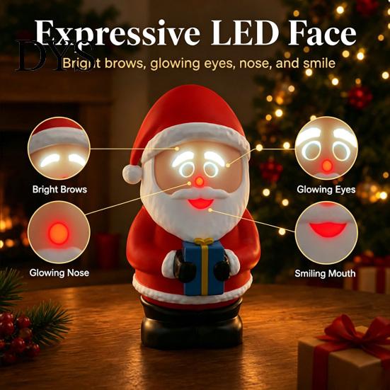 Festive Room Decor LED Lighted Christmas Santa Claus Figurine, Animated Smile Face Winter Home Accents Holding Gift Box Statue for Holiday Tabletop