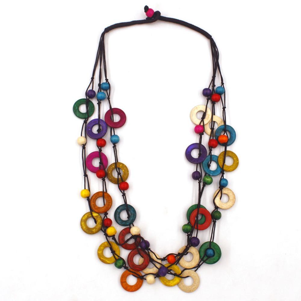 Colorful Long Beaded Necklace Coconut Shell Costume Jewelry Fashion Bohemian Necklace  for Women B