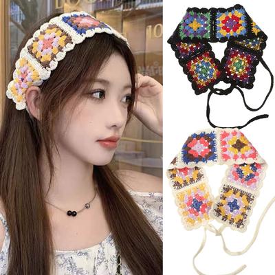 Knitted New Ethnic Style Handmade Crocheted Wide Headband For Women Cute Sweet Decorative Headband Turban Hair Accessories