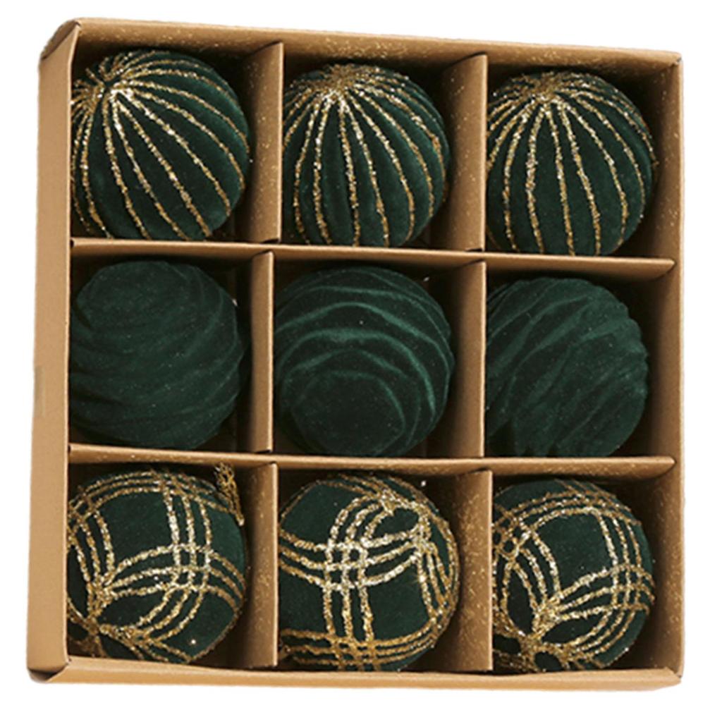 9Pcs 2.4inch Velvet Christmas Ball Decoration Xmas Tree Baubles for Home Party Multifunctional Lightweight with Hanging Loops