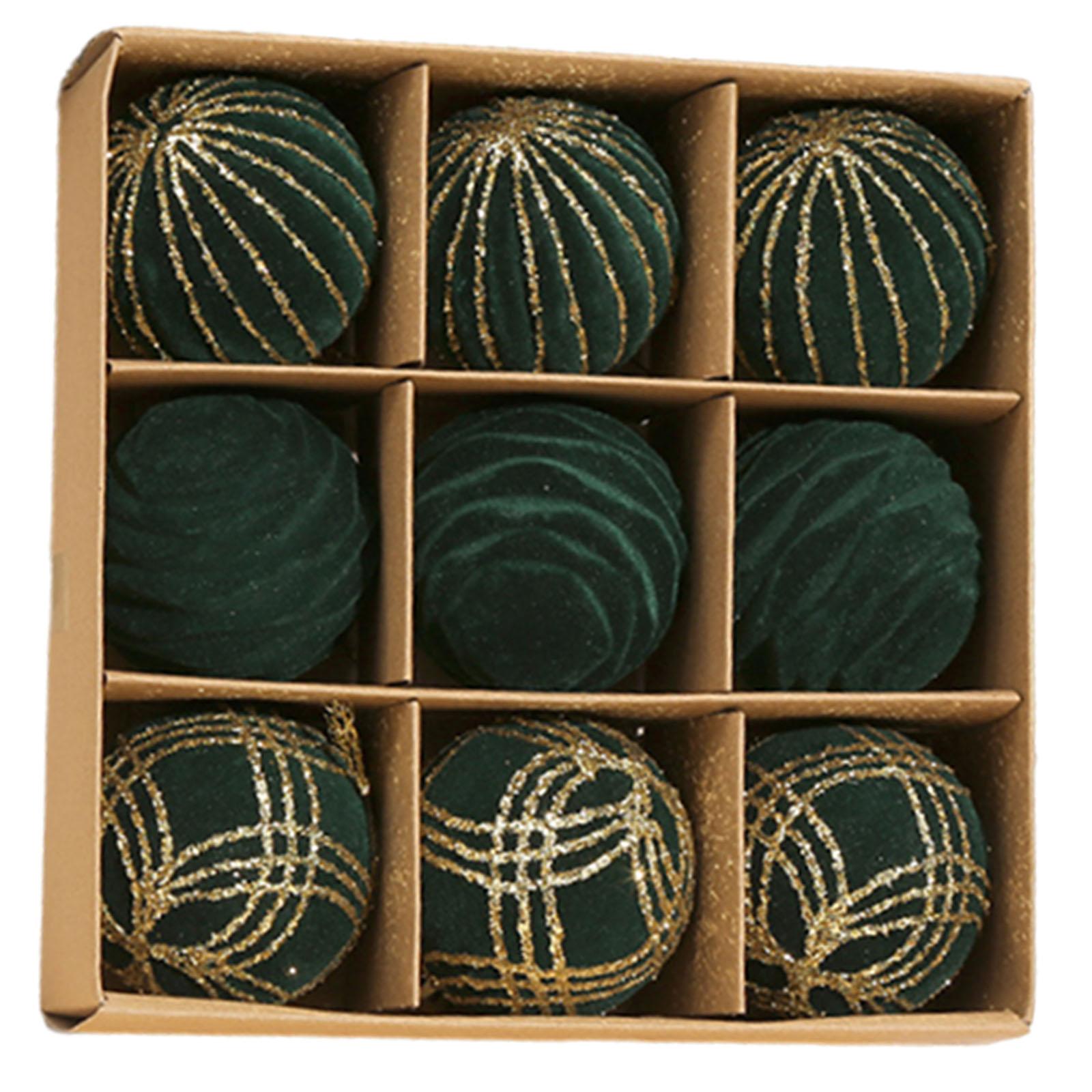 

9Pcs 2.4inch Velvet Christmas Ball Decoration Xmas Tree Baubles for Home Party Multifunctional Lightweight with Hanging Loops темно-зеленого