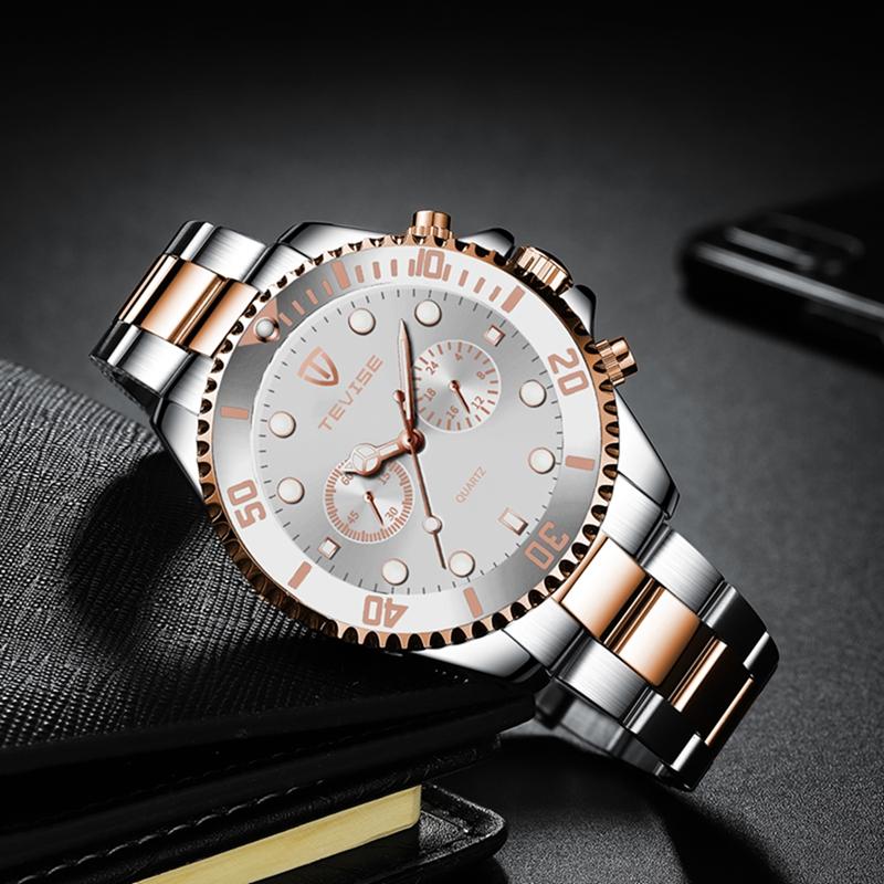 Tevise Men Business Watch Stainless Steel Quartz Watch Date Fashion Casual Watches Sapphire Crystal Watch