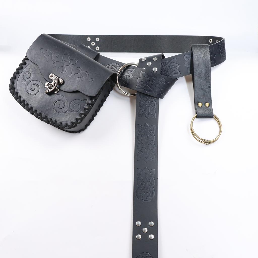 3pcs Medieval Vintage Print Belts Viking Warrior Waist Hanging Tool Fanny Pack Skirt Clip Halloween Role Play Props