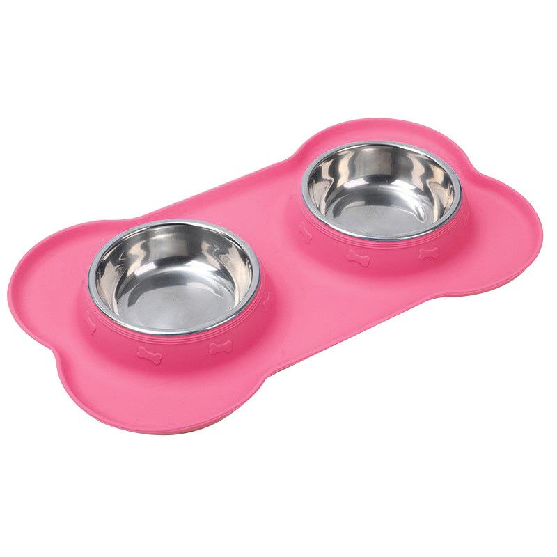 Stainless Steel Pet Dog Feeder Silicone Anti-spill Cats Dog Double Bowl Pet Feeding Drinking Water Bowls Dog Food Dispenser