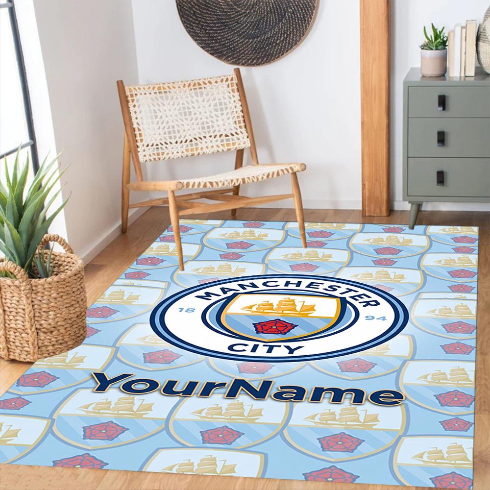 Manchester City Customize Text Area Rug Suitable for Game Room Study room Outdoor Foyer Anti-slip Rug Office home decor Gift for Festivals