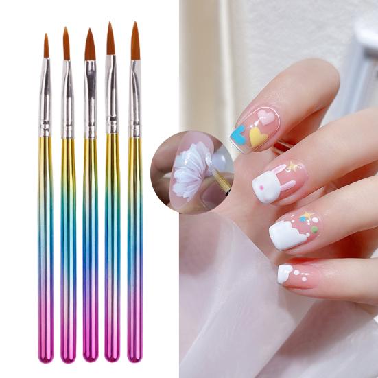 

5Pcs/8Pcs Nail Brushes Multifunctional Electroplated Rod Soft Bristle Anti-slip Comfortable Grip Nails Beauty Gradient Color Nail