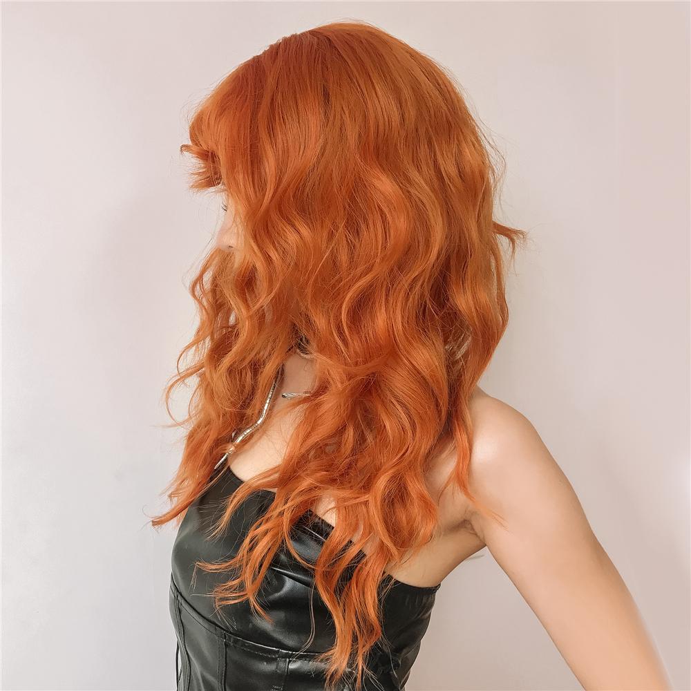Orange Ginger Synthetic Wig Long Water Wavy Wigs For Women With Bangs Halloween Cosplay Party Daily Natural Heat Resistant Wig