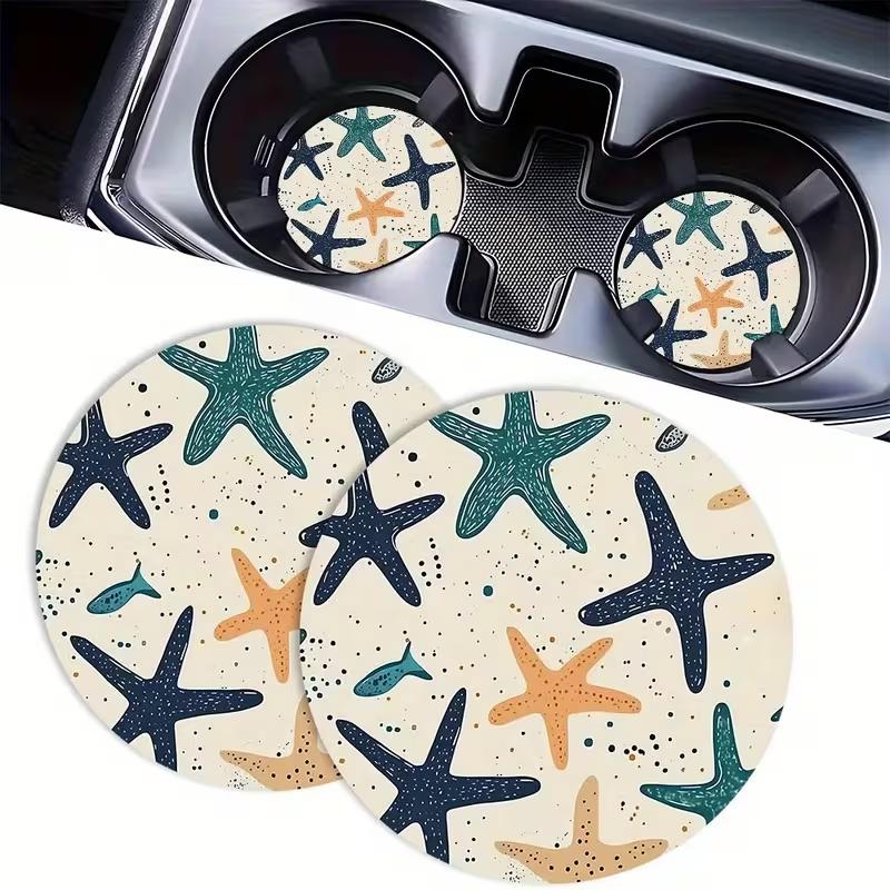 2pcs Starfish Patterned Coasters, Car Coasters, Anti Slip Coasters, Car Interior Supplies, Universal