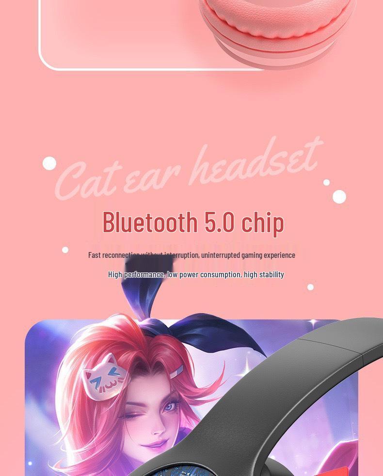 Bluetooth Katzenohren Drahtlose Stereo Gaming Kopfhörer P47M, Geringe Latenz, Sport-Stil