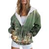 Womens Winter Hooded Zip-Up Sweatshirt Loose Fit 3D Printed Casual Long Sleeve Pullover