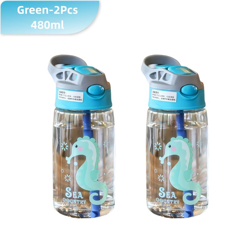 480ML Kids Water Sippy Cup Cartoon Baby Feeding Cup with Straws Leakproof Water Bottle Outdoor Portable Duckbill Straw Cups
