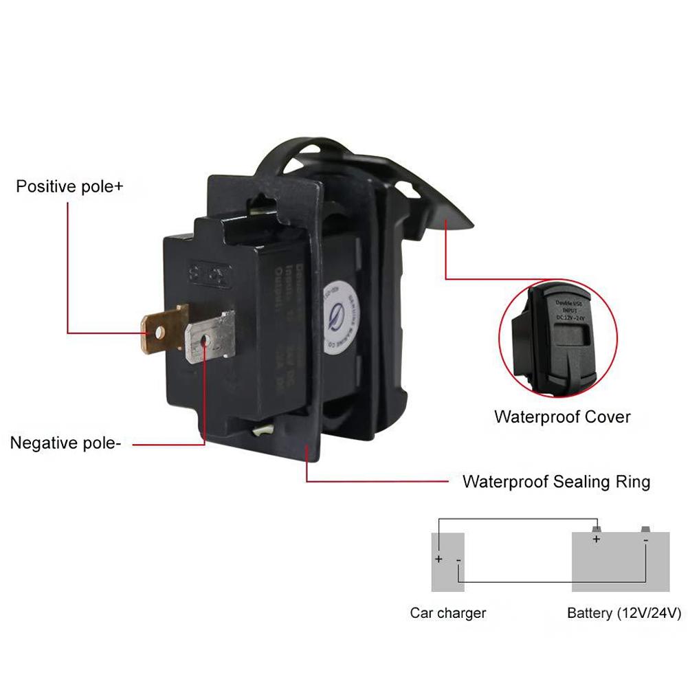 USB C Car Charger PD QC3.0 Dual USB Car Charger Socket 12V 24V Phone Charge Power Adapter for Motorcycle Boat Marine Truck ATV