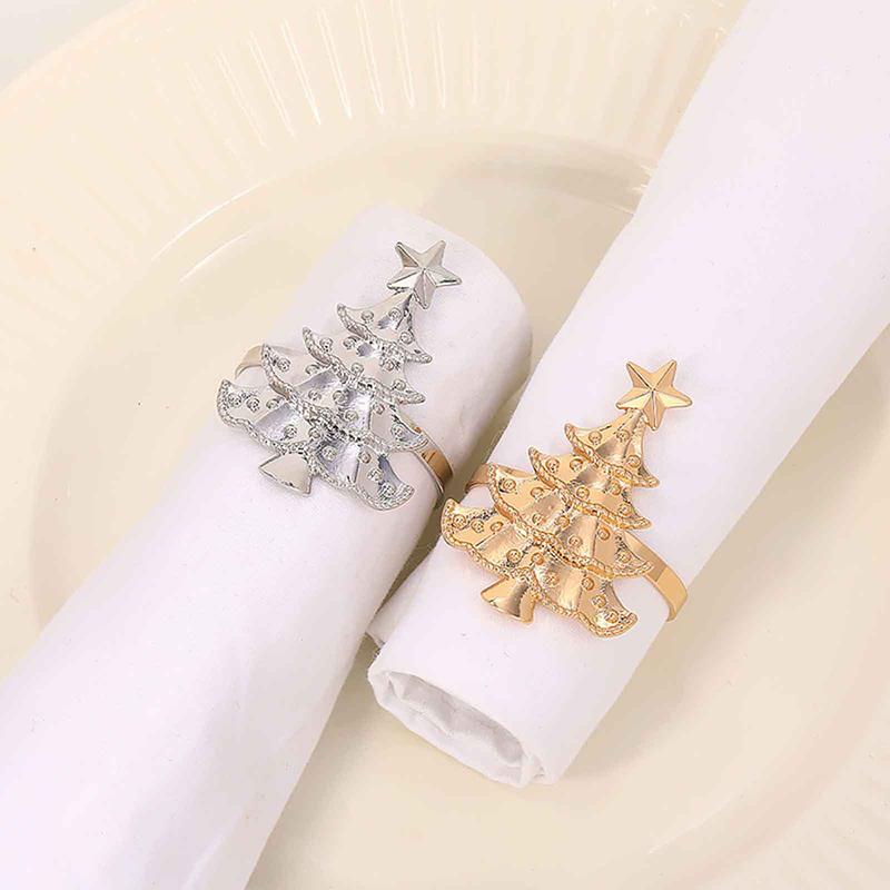 6Pcs Christmas Napkin Rings Xmas Tree Ornaments Christmas Home Kitchen Dinner Table Decoration New Year Party Supplies