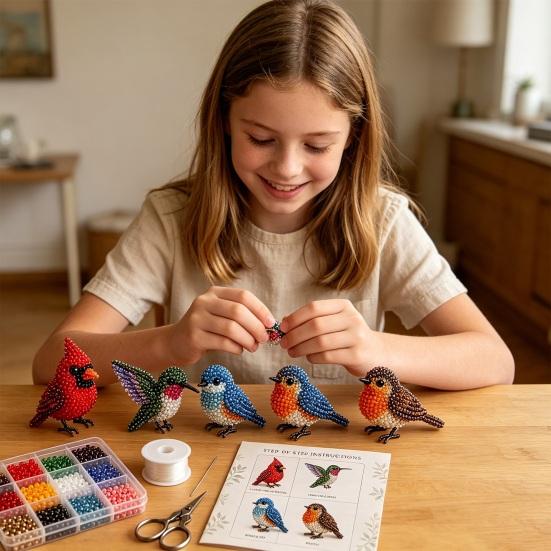 1 Set 3D Kralen Dieren DIY Kit, Kralen Dieren Kunst Ambachtelijke Kit met Instructies, Handgemaakte Insect Vogel Vleermuis Boerderijdier Kralen Kit voor Volwassenen Beginners
