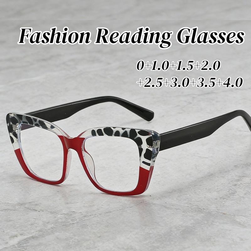Fashionable Large Women Reading Glasses Men Square Frame Hyperopia Eyewear Vintage Oversized Far Sight Eyeglasses 0+1.0+4.0