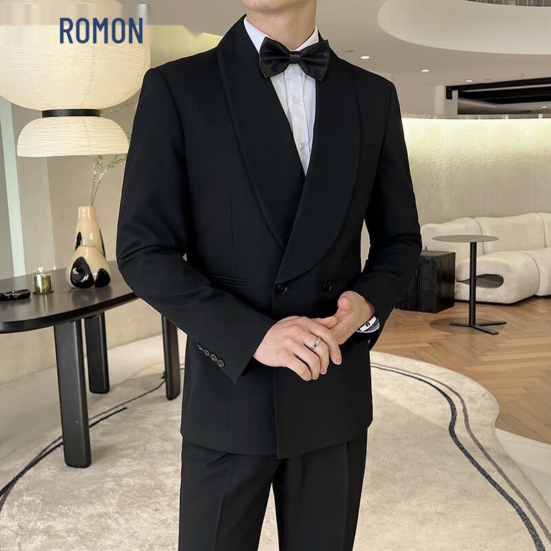 ROMON Мужской черный костюм-тройка с заостренными лацканами M